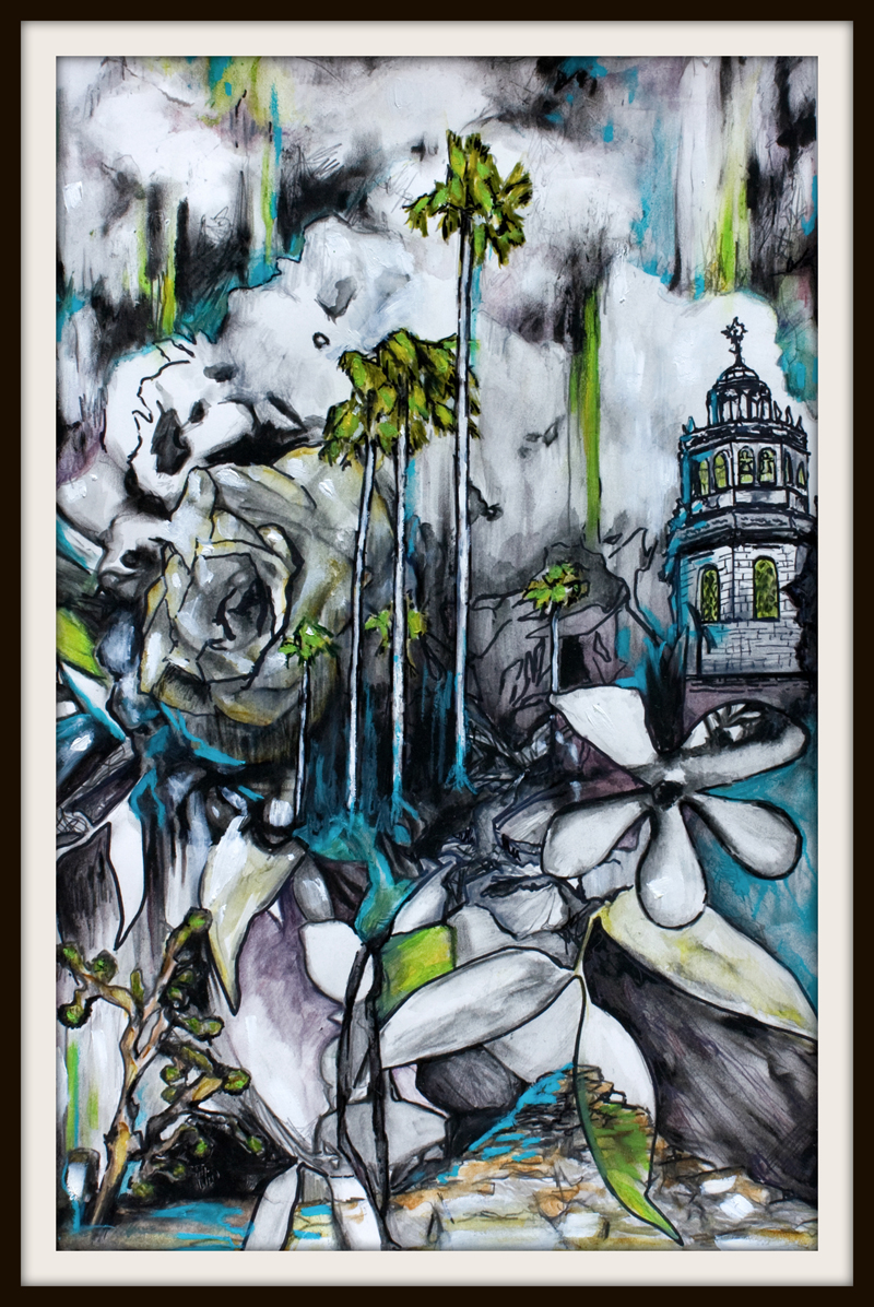 figurative representational painting by Marie-Eve Champagne at Champagne Artwork. architecture, milan, duomo, city, urban landscape, California mansion, roses, flowers, palm trees, cactus, Joshua tree, expressionism