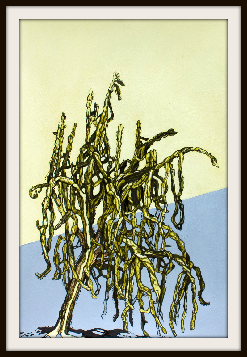 figurative representational painting by Marie-Eve Champagne at Champagne Artwork. modern expressionism, cacti and succulents, green, red, desert plants, nature and flora of Southern California