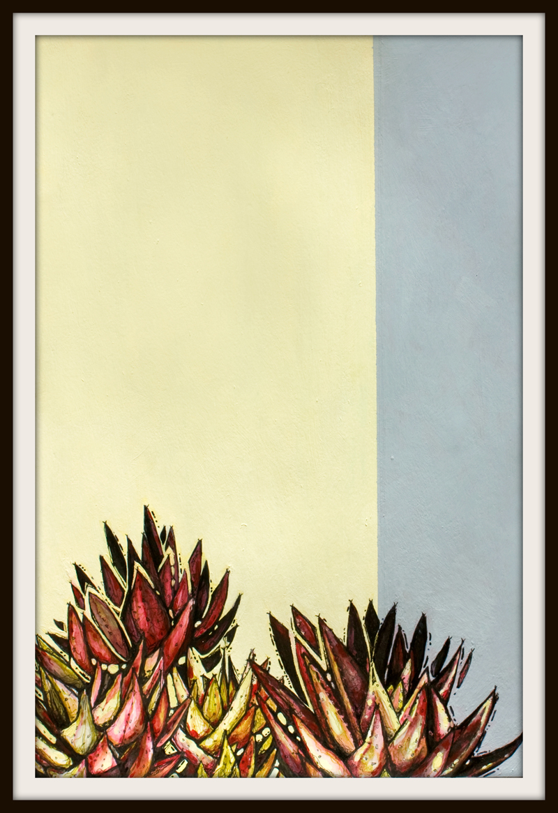 figurative representational painting by Marie-Eve Champagne at Champagne Artwork. modern expressionism, cacti and succulents, green, red, desert plants, nature and flora of Southern California