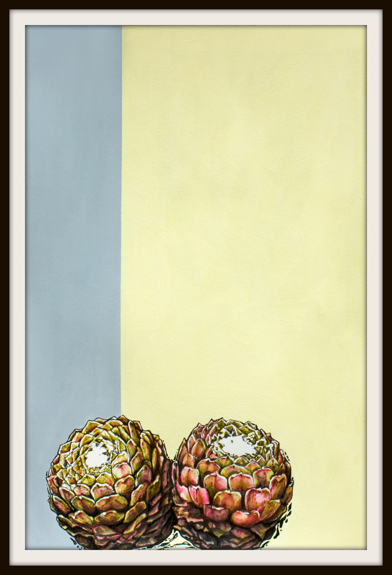 figurative representational painting by Marie-Eve Champagne at Champagne Artwork. modern expressionism, cacti and succulents, green, red, desert plants, nature and flora of Southern California