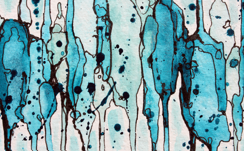 abstract painting by Marie-Eve Champagne at Champagne Artwork. Movement, dripping, black and turquoise, vertical lines.