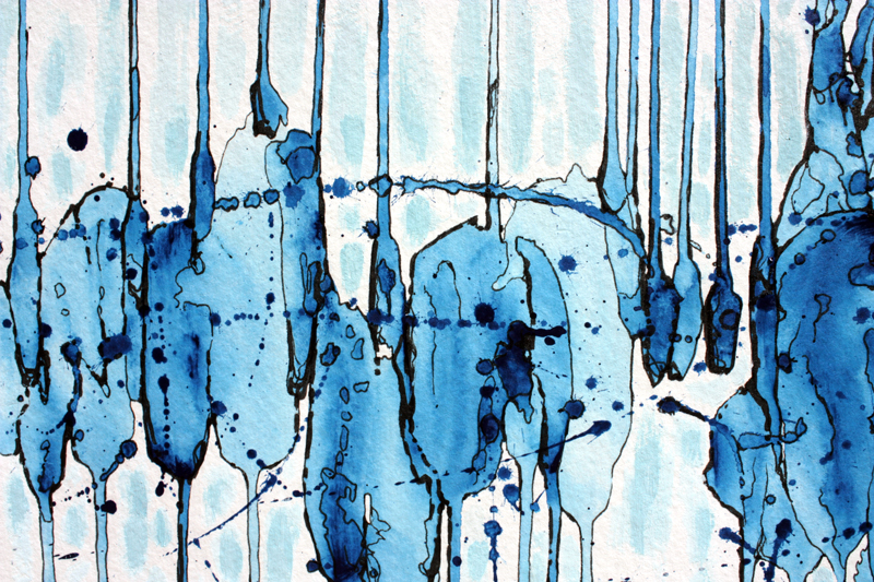abstract painting by Marie-Eve Champagne at Champagne Artwork. Movement, dripping, black and blues, vertical lines.