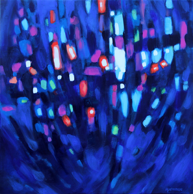 abstract painting by Marie-Eve Champagne at Champagne Artwork. Movement, blue and neon colors