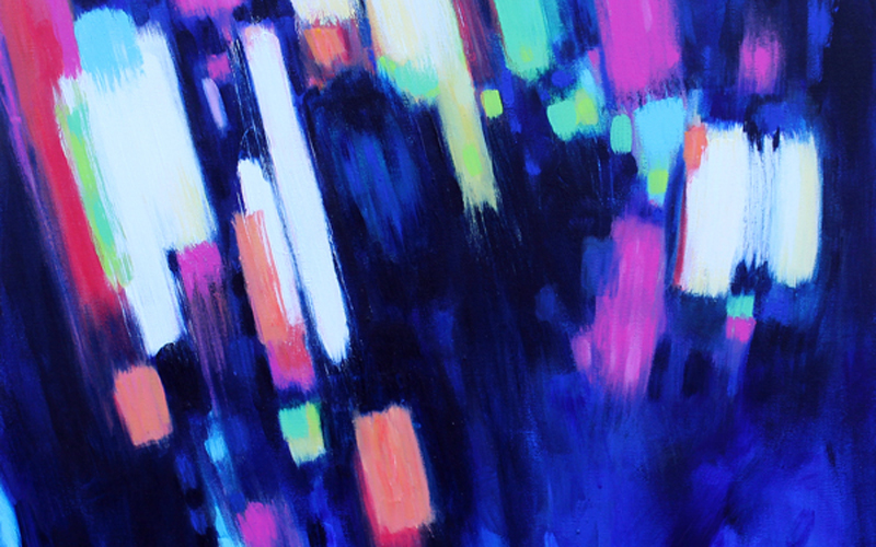 abstract painting by Marie-Eve Champagne at Champagne Artwork. Movement, blue and neon colors