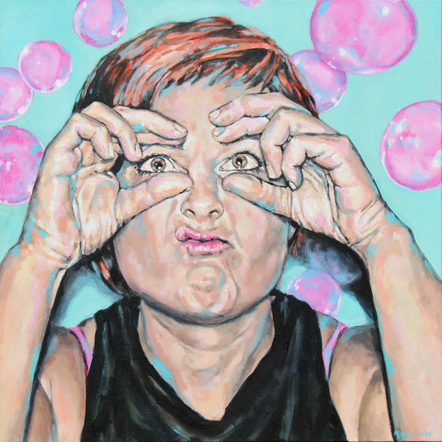 figurative representational painting by Marie-Eve Champagne at Champagne Artwork. rocks, minerals, realism, lyrical, face, person surrounding their eyes with their hands, women