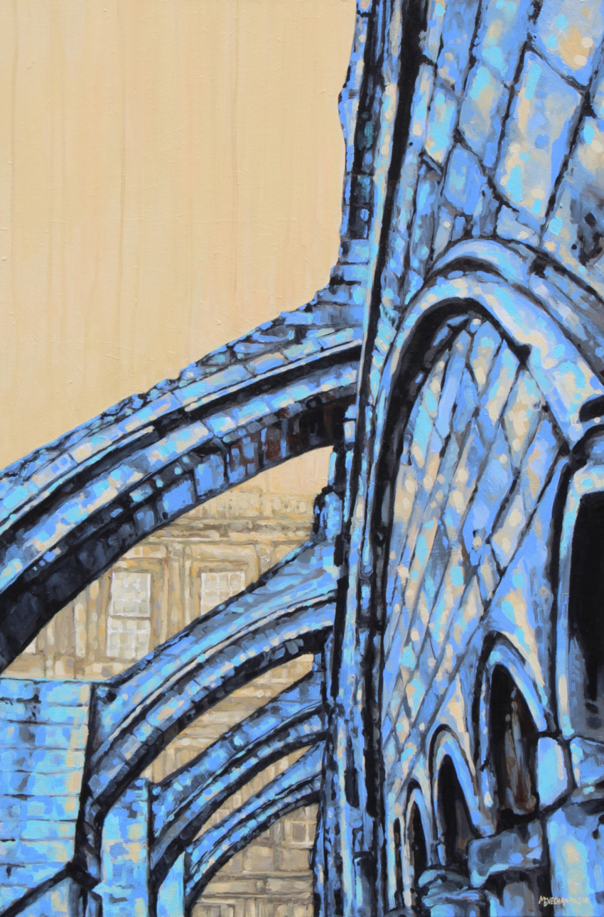 figurative representational painting by Marie-Eve Champagne at Champagne Artwork. architecture, old painting, edinburgh, holyrood, purple, beige, ruins, palace, perspective