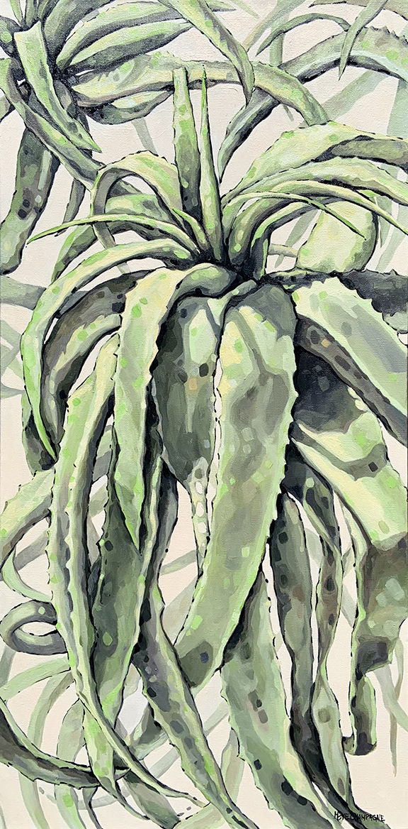 figurative painting by Marie-Eve Champagne at Champagne Artwork. cactus and cacti with succulents. green, plant, nature.