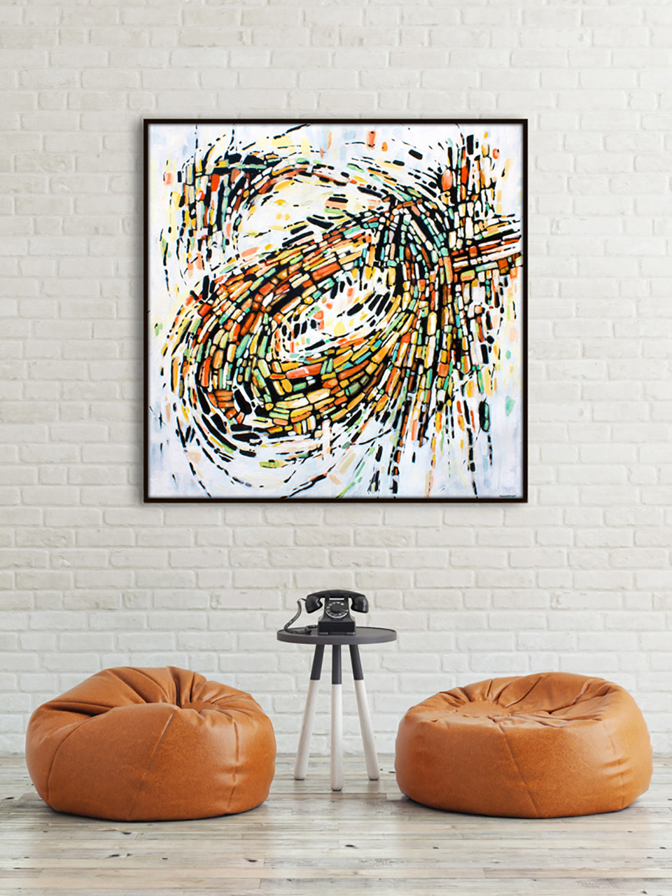 abstract painting by Marie-Eve Champagne at Champagne Artwork. Movement, orange, black, pattern, fragmentation.