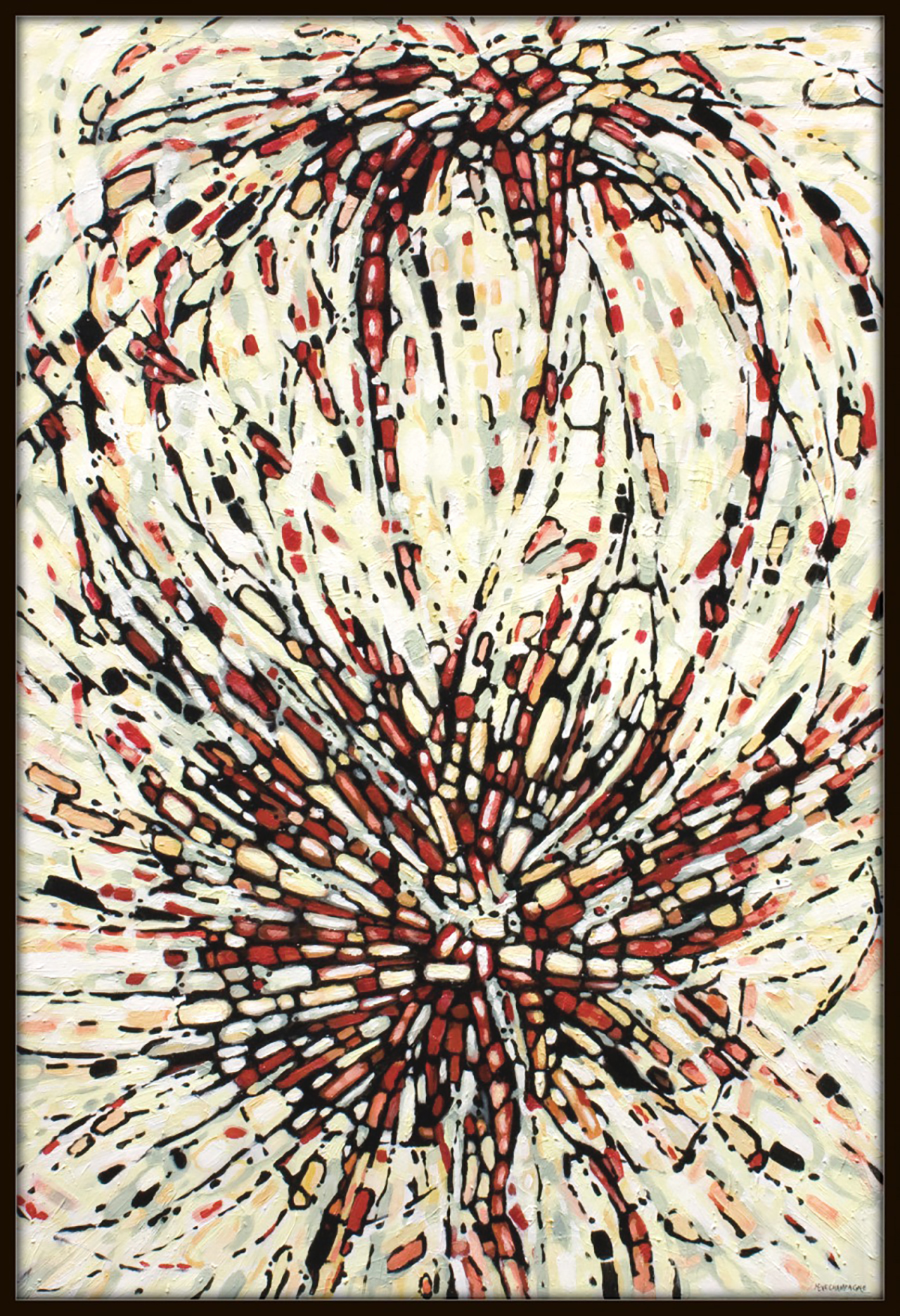 abstract painting by Marie-Eve Champagne at Champagne Artwork. Movement, red, black, pattern, fragmentation.