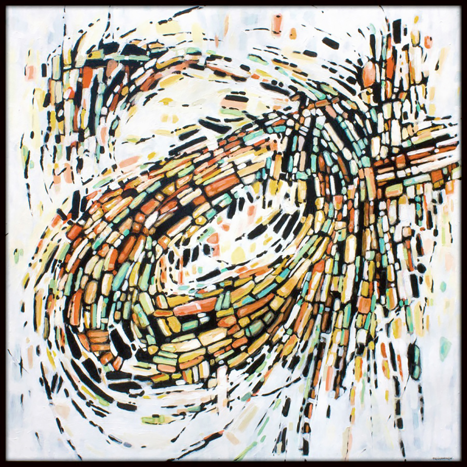 abstract painting by Marie-Eve Champagne at Champagne Artwork. Movement, orange, black, pattern, fragmentation.