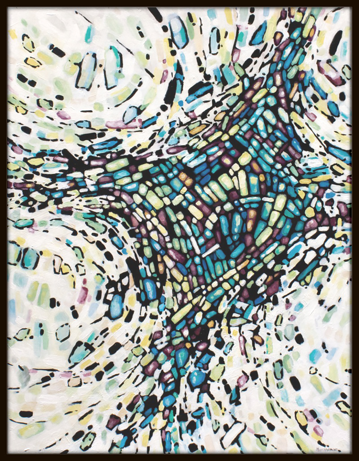 abstract painting by Marie-Eve Champagne at Champagne Artwork. Movement, blue, purple, black, pattern, fragmentation.