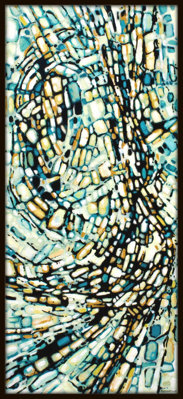 abstract painting by Marie-Eve Champagne at Champagne Artwork. Movement, emerald green, black, pattern, fragmentation.