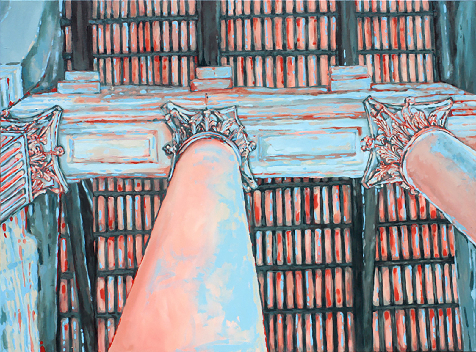 figurative representational painting by Marie-Eve Champagne at Champagne Artwork. architecture, old painting, rome, italy, blue, orange, pink, columns, perspective
