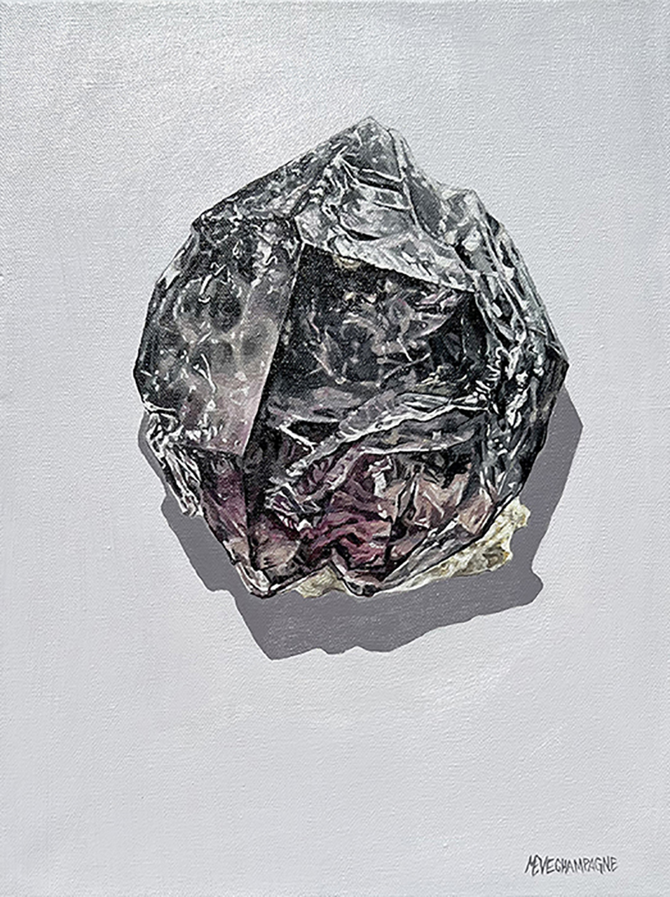 figurative painting by Marie-Eve Champagne at Champagne Artwork. rocks, minerals, realism, gemology, quartz, amethyst, purple black.
