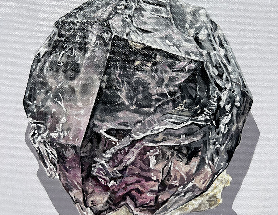 figurative painting by Marie-Eve Champagne at Champagne Artwork. rocks, minerals, realism, gemology, quartz, amethyst, purple black