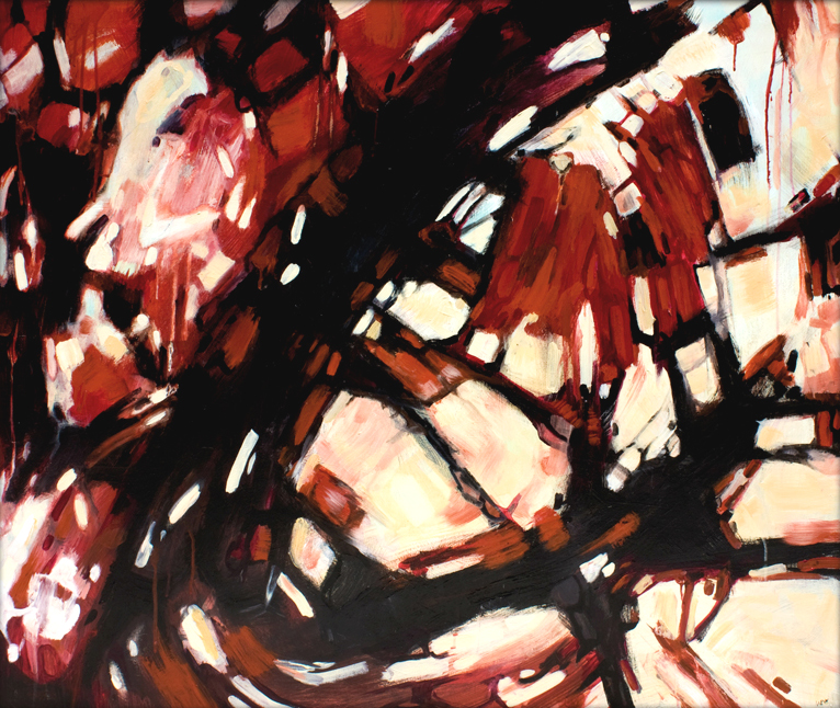 abstract painting by Marie-Eve Champagne at Champagne Artwork. Movement, red, black, pattern, large strokes.