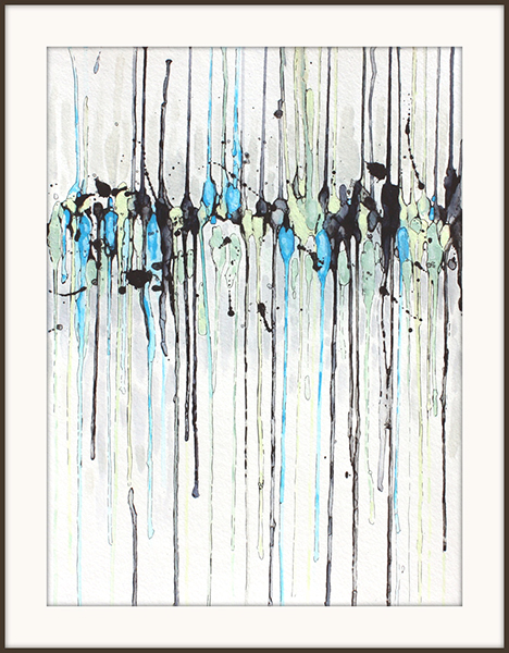 abstract painting by Marie-Eve Champagne at Champagne Artwork. Movement, dripping, black and blues, vertical lines.