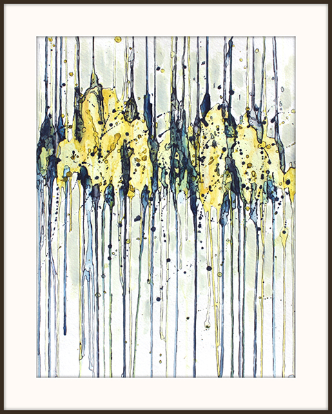 abstract painting by Marie-Eve Champagne at Champagne Artwork. Movement, dripping, black and yellow, vertical lines.