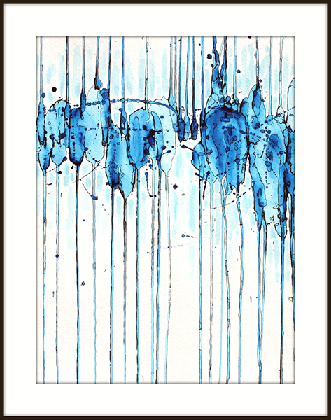 abstract painting by Marie-Eve Champagne at Champagne Artwork. Movement, dripping, black and blues, vertical lines.
