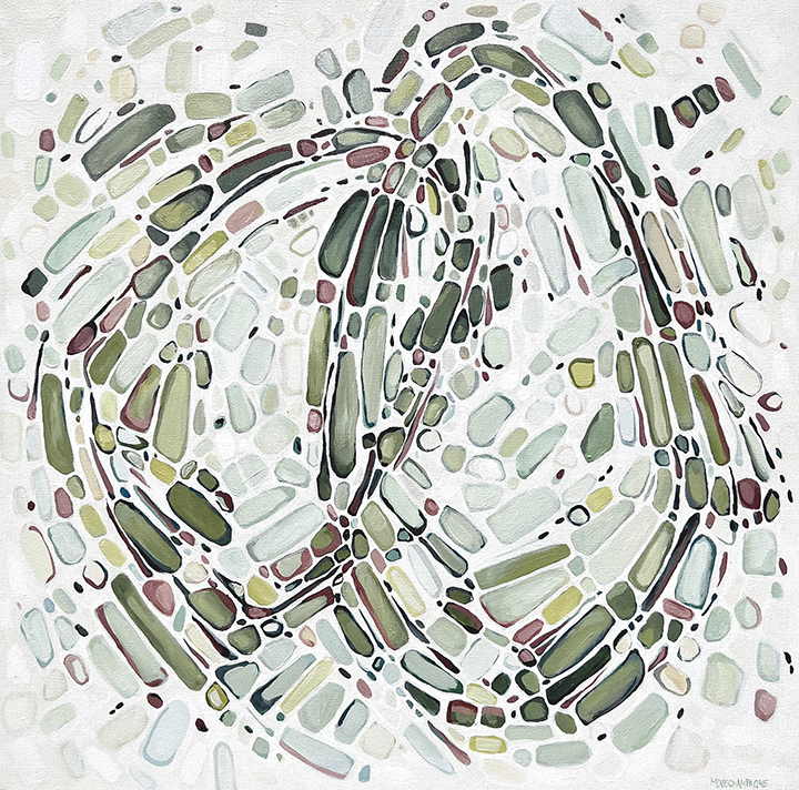 abstract painting by Marie-Eve Champagne at Champagne Artwork. Movement, ochre, green, pattern, fragmentation.