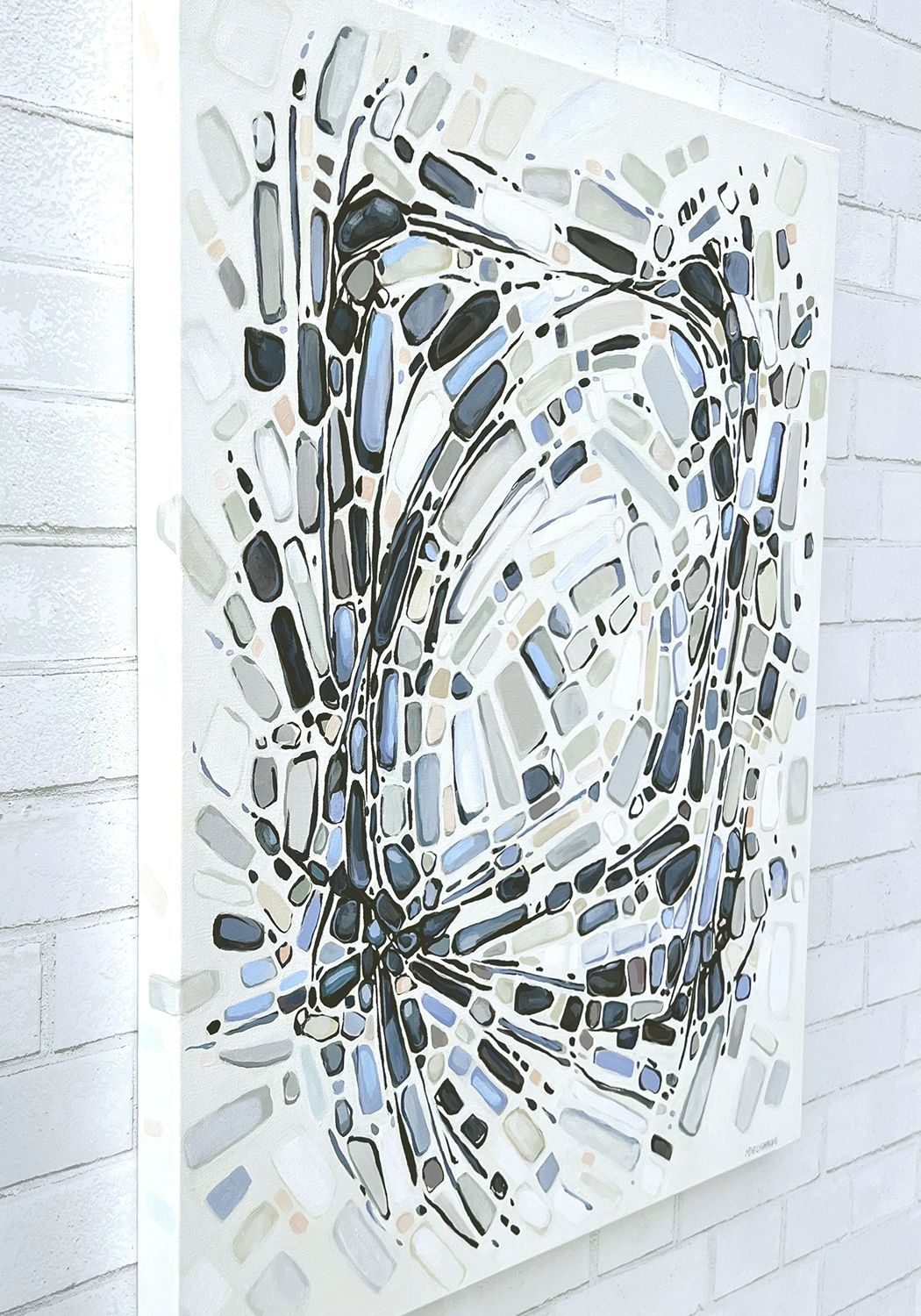 abstract painting by Marie-Eve Champagne at Champagne Artwork. Movement, blue, black, pattern, fragmentation.